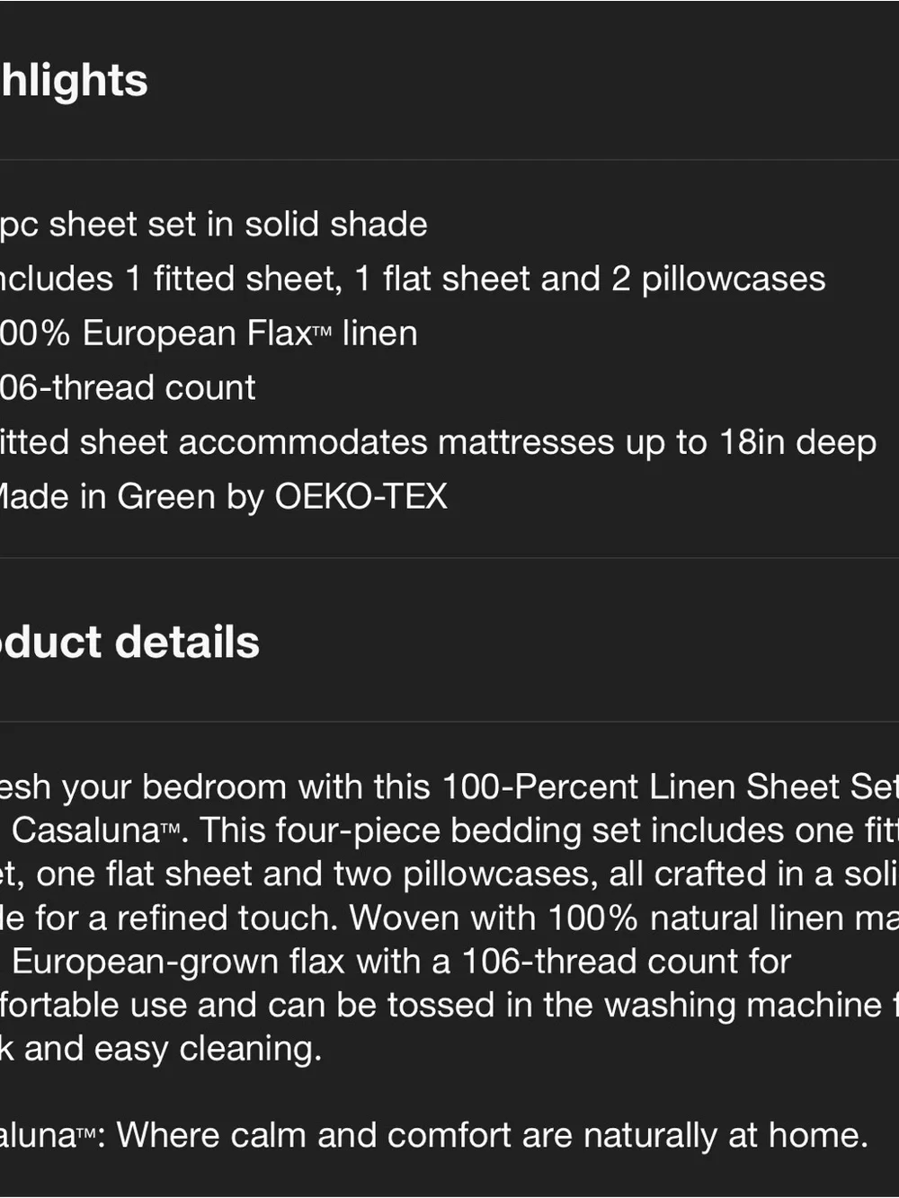 Full 100% Linen Sheet Set Dark Gray - Casaluna™